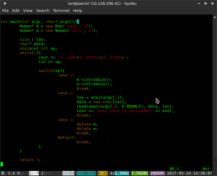 The uaf/cpp main() function